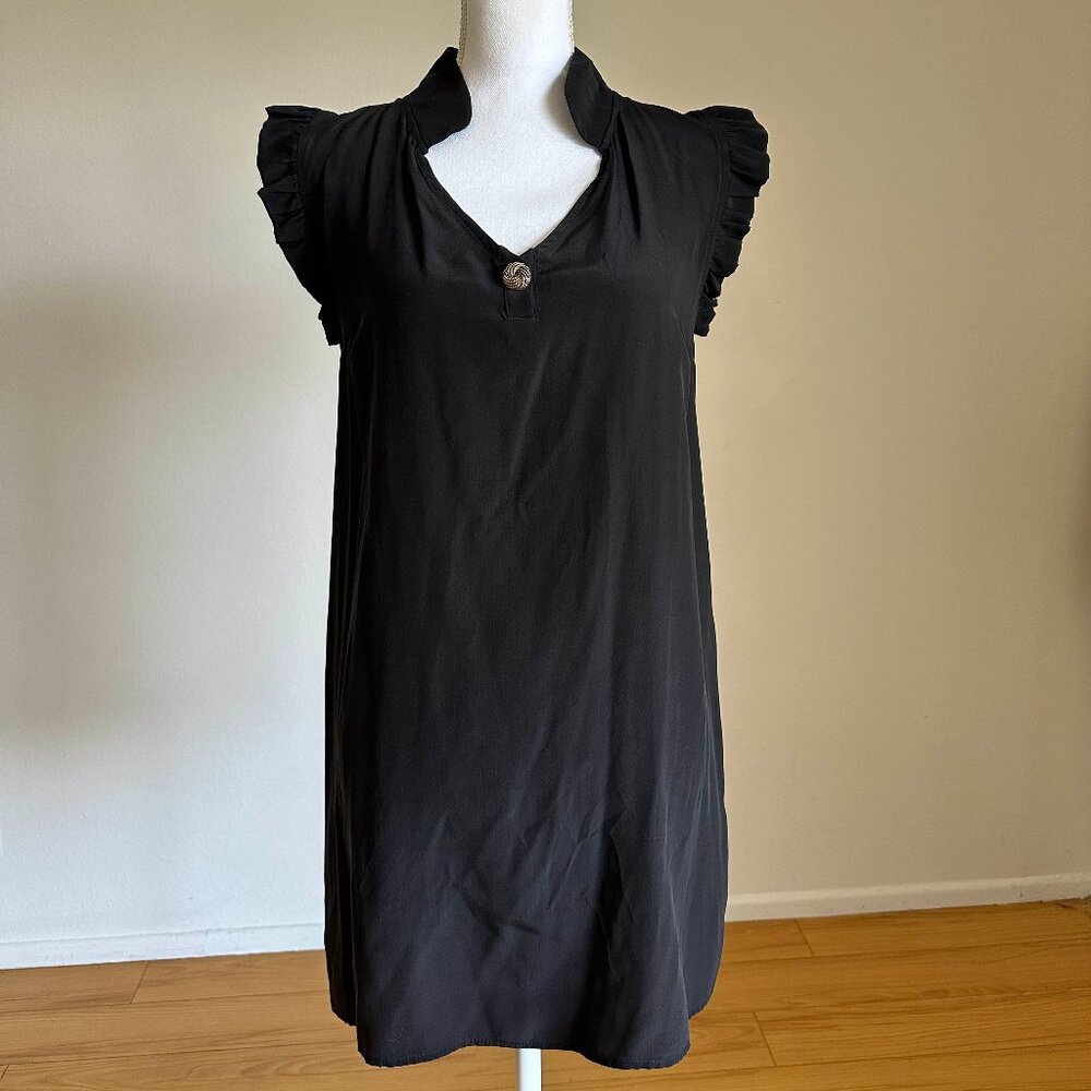 MYNE Black Short Ruffle Sleeve Silk Top | Size 2